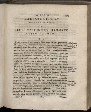 Exercitatio XX. De Legitimatione Ex Damnato Coitu Natorum.