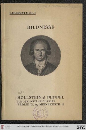 Nr. 1: Lagerkatalog / Hollstein & Puppel, Kunstantiquariat: Bildnisse