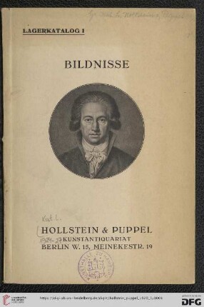 Nr. 1: Lagerkatalog / Hollstein & Puppel, Kunstantiquariat: Bildnisse