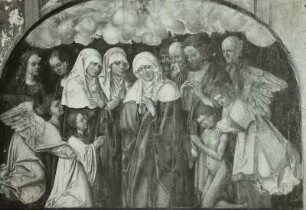 Maria mit Heiligen, Engeln und einer männlichen und weiblichen Seele (vor und nach der Abnahme der Übermalung)