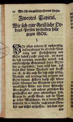 Zweytes Capitul. Wie sich eine Geistliche Ordens-Person verhalten solle gegen Gott.
