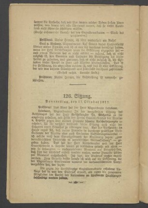 126. Sitzung. Donnerstag, den 11. Oktober 1917