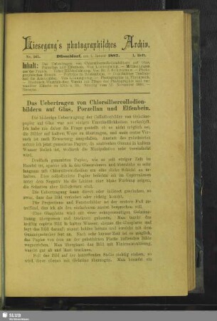Das Uebertragen von Chlosilbercollodionbildern auf Glas, Porzellan und Elfenbein