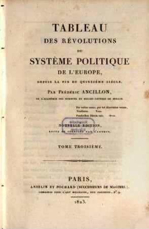 Tableau des révolutions du système politique de l'Europe, depuis la fin du quinzième siècle, 3