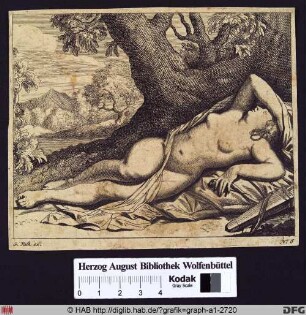 Schlafende Frau in einer Landschaft (möglicherweise Diana oder Venus).