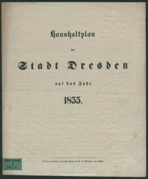 1855: Haushaltsplan der Stadt Dresden