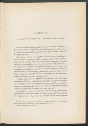 Capítulo IX - La iglesia y el estado en la república del Ecuador
