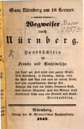 Wegweiser durch Nürnberg : Handbüchlein für Freunde und Einheimische