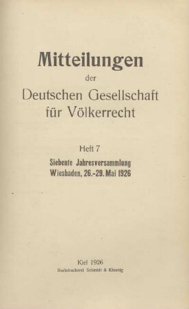7.1926: Mitteilungen der Deutschen Gesellschaft für Völkerrecht