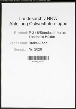 Sterberegister Standesamt Brakel-Land