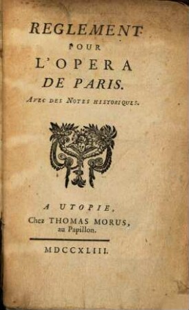 Reglement pour l'opera de Paris