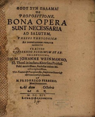 De Propositione, Bona Opera Sunt Necessaria Ad Salutem, Theses Theologicae