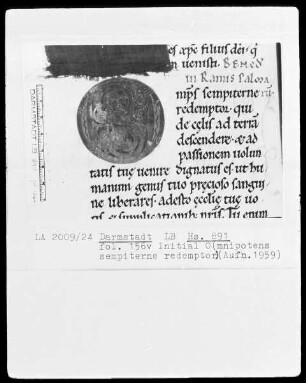 Laacher Sakramentar — Initiale O (mnipotens sempiterne redemptor), Folio 156 verso