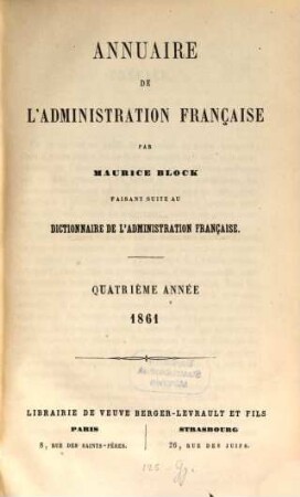 Annuaire de l'administration française, 4. 1861