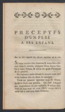Préceptes d'un père à ses enfans.