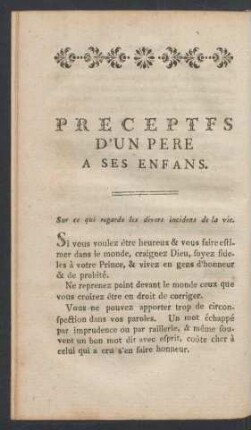 Préceptes d'un père à ses enfans.