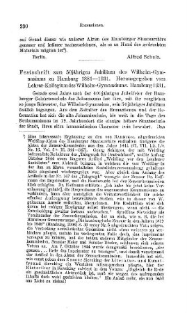 Festschrift zum 50jährigen Jubiläum des Wilhelm-Gymnasiums zu Hamburg 1881 - 1931, hrsg. vom Lehrerkollegium des Wilhelm-Gymnasiums : Hamburg, 1931