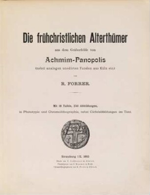 Die frühchristlichen Alterthümer aus dem Gräberfelde von Achmim-Panopolis : nebst analogen unedirten Funden aus Köln etc.