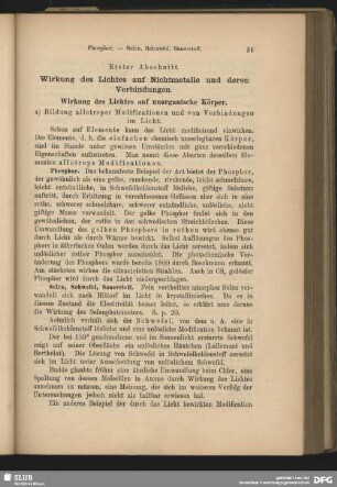 I. Wirkung des Lichtes auf unorganische Körper