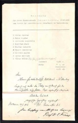 Rechnung an Walther Bacmeister