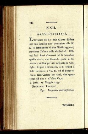 XXII. Sacri Caratteri.