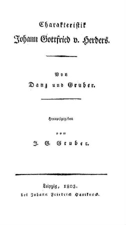 Charakteristik Johann Gottfried v. Herders