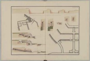 Festungsbau, idealtypische Entwürfe, Bastionärbefestigung, Grundrisse, Schnitte und Ansichten : Festungsbau, idealtypische Entwürfe, Bastionärbefestigung, Grundrisse, Schnitte und Ansichten von Wällen, Bastionen, Kasematten etc., Jean de Bodt, 1701/1745. Feder, Pinsel in Wasserfarbe/Papier. 63,1 x 94,4 cm. Bez.: "PLANCHE. XXXI." Maßstab ohne Maßeinheit (50 (Rheinische Ruten)=33,7 cm). Entwurf, vgl. SLUB/HS Mscr.Dresd.i.16,Bl.31.