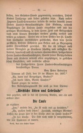"Kirchliche Sitten und Gebräuche" Die Taufe