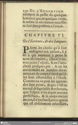 Chapitre VI. De l´ Ecriture, & des Langues