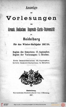 Wintersemester 1917/1918