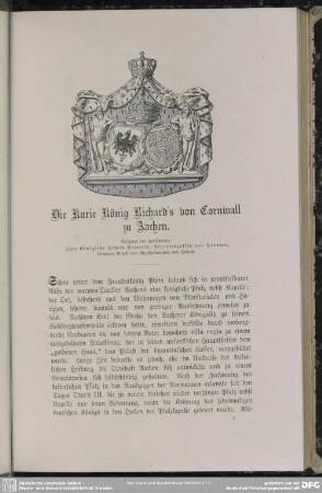 Die Kurie König Richard's von Cornwall zu Aachen