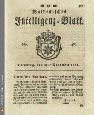 No. 47. Dienstag, den 25ten November 1806