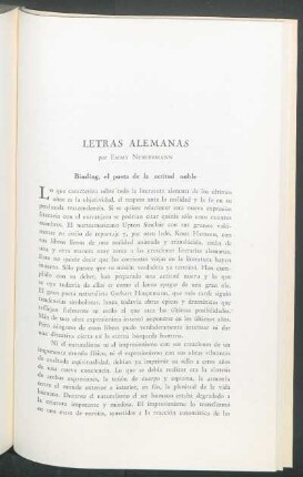 Letras alemanas : Binding, el poeta de la actitud noble