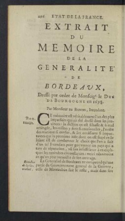 Extrait du Memoire de la Generalité de Bordeaux.
