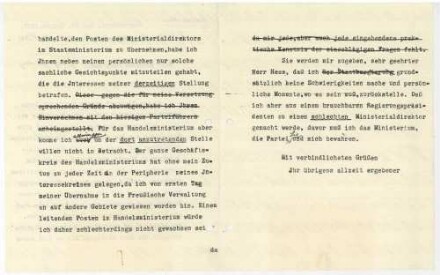 Von Regierungspräsident Scherer abgelehntes Angebot einer Versetzung als Ministerialdirektor nach Berlin - Korrespondenz