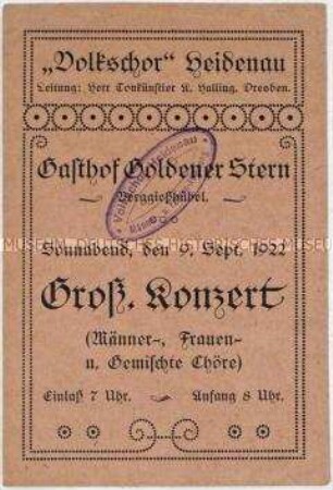 Programm zu einem Chorkonzert mit dem Volkschor Heidenau