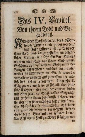 Das IV. Capitel. Von ihrem Todt und Begräbnuß.