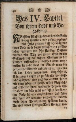 Das IV. Capitel. Von ihrem Todt und Begräbnuß.