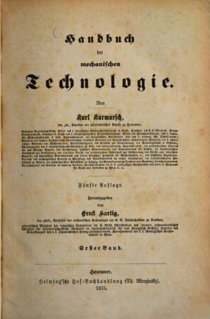 Handbuch der mechanischen Technologie. 1