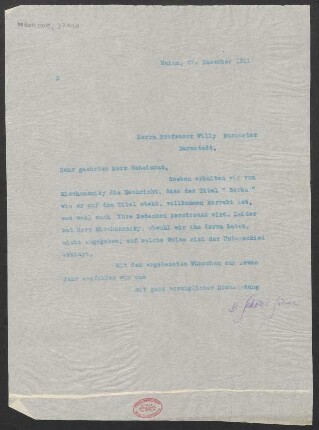 Brief an Adolf von Gross : 27.12.1911