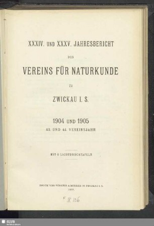 1904/1905: Jahresbericht des Vereins für Naturkunde zu Zwickau in Sachsen