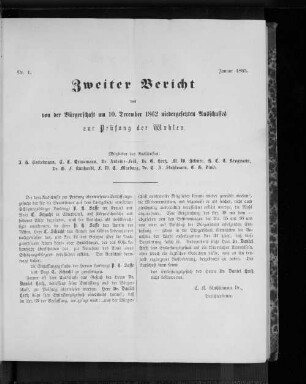 Nr. 1. Zweiter Bericht des von der Bürgerschaft am 10. Dezember 1862 niedergesetzten Ausschusses zur Prüfung der Wahlen. Januar 1863.