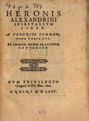 Heronis Alexandrini Spiritualium liber