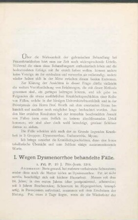 I. Wegen Dysmenorrhoe behandelte Fälle.