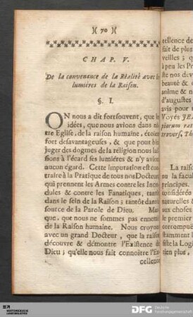 Chap. V. De la convenance de la Réalité avec les lumières de la Raison.