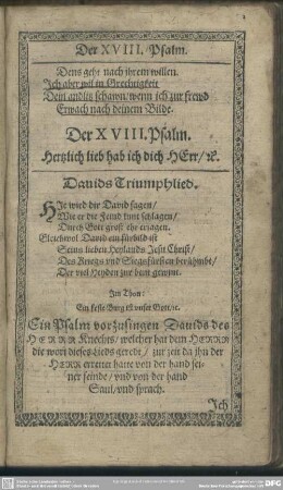 Der XVIII. Psalm. Hertzlich lieb hab ich dich HErr, [et]c.