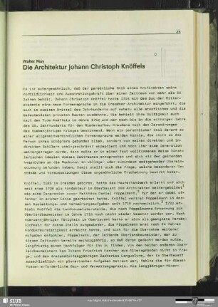 Die Architektur Johann Christoph Knöffels