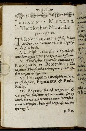 Johannis Mellet. Theosophiæ Naturalis præcognita