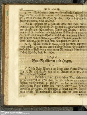 Cap. II. Von Spallieren und Hegen