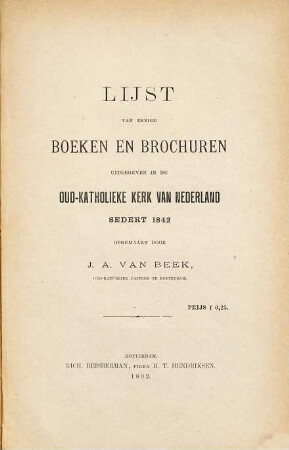Lijst van eenige Boeken en Brochuren uitgegeven in de Oud-Katholieke Kerk van Nederland, 3